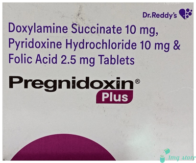 Pregnidoxin Plus Tablet (Doxylamine (10mg) + Vitamin B6 (Pyridoxine) (10mg) + Folic Acid (2.5mg))
